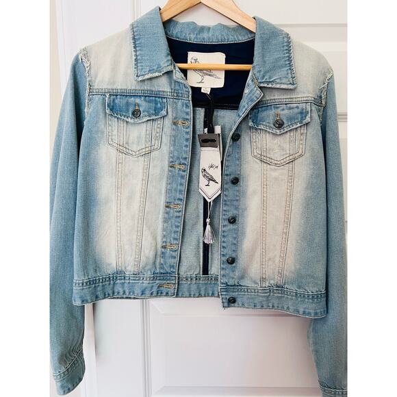 White Crow Embroidered Denim Jacket, Size Large, NWT - Picture 2 of 15